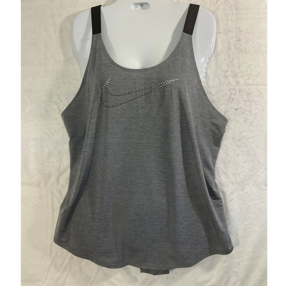Nike Tank Top Womens XL Gray Dri-FIT Loose Fit Perforated Swoosh Activewear
